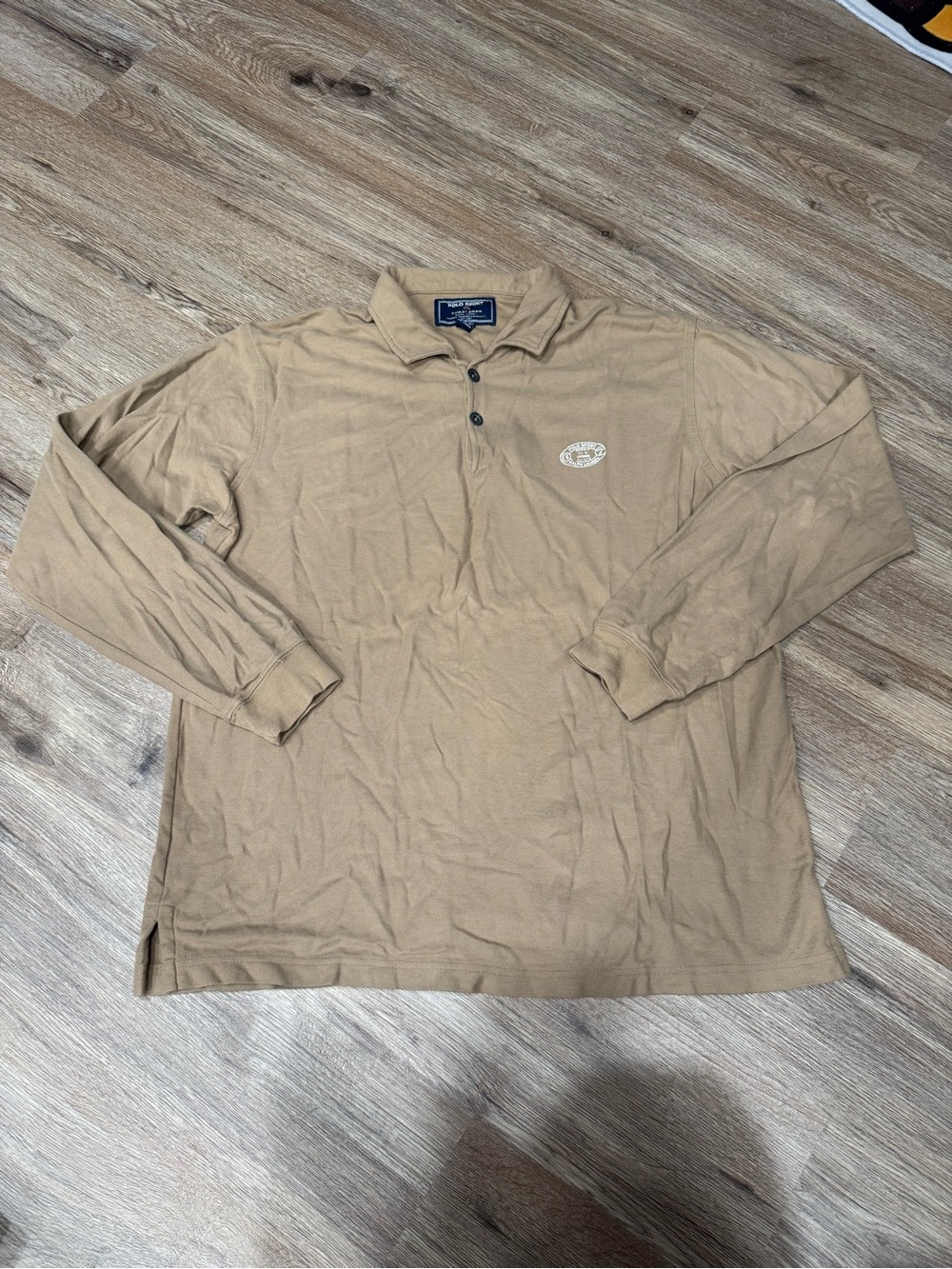 Vintage Polo Sport Sportman Beige Long Sleeve Shirt Fishing Permit No. 12